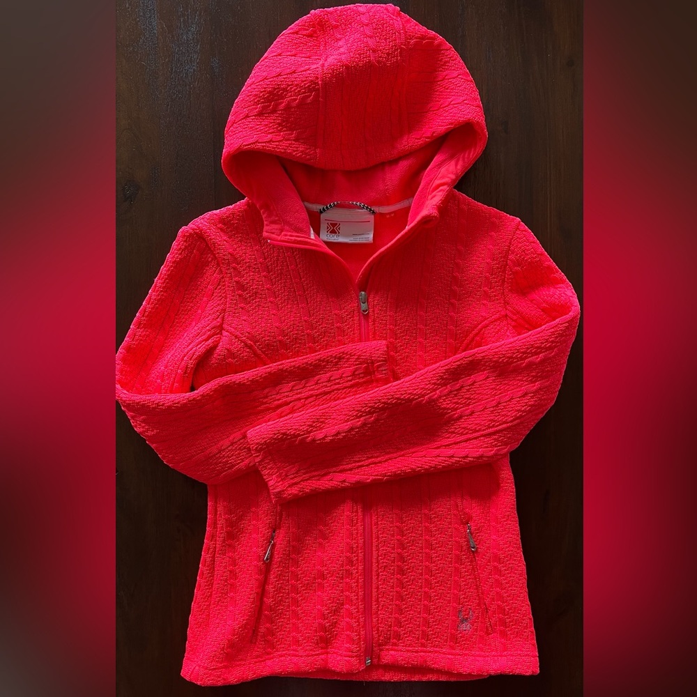 Spyder core women’s cable knit jacket full zip dark pink size medium